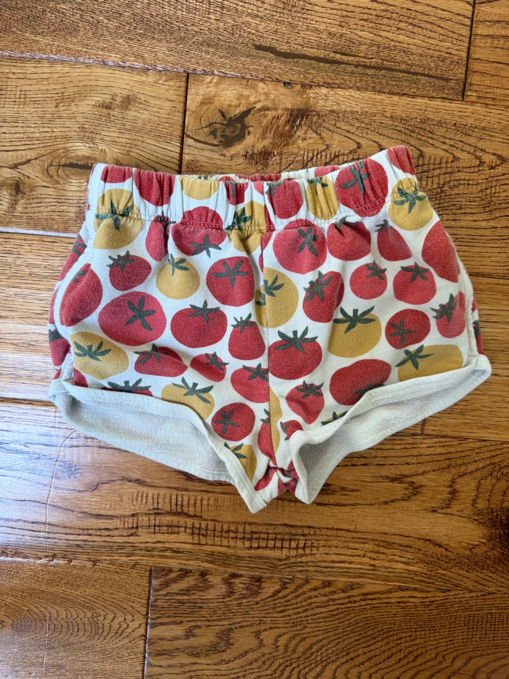 Winter Water Factory Tomato Print Kids Cotton Shorts - Red & Mustard